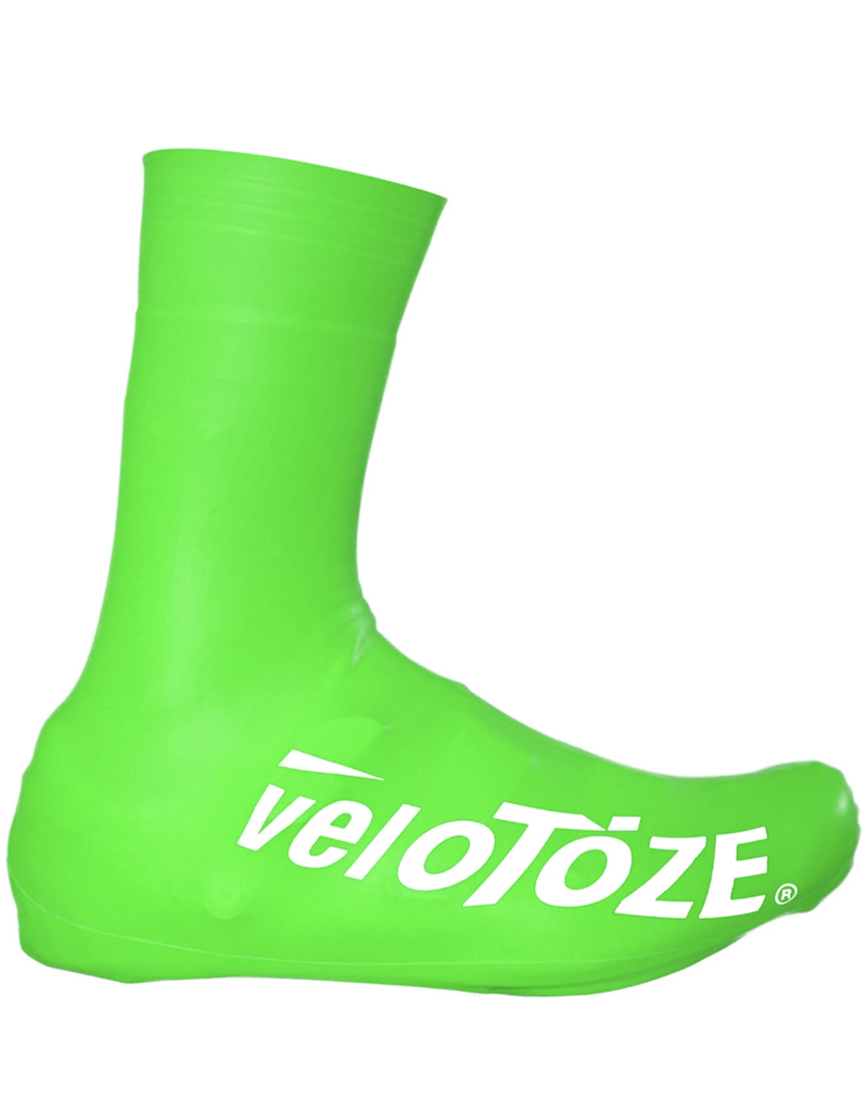 VeloToze Aero OverShoe Tall Hi Viz Green/White Logo-1